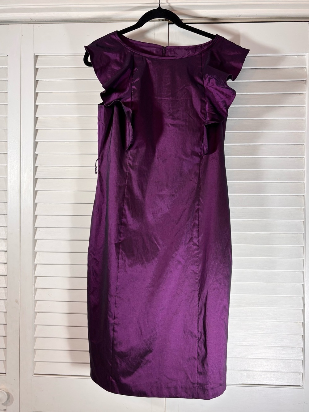 Adrianna Papell Cocktail Dress Purple Plum Ruffle Sleeve Sheath Size 10